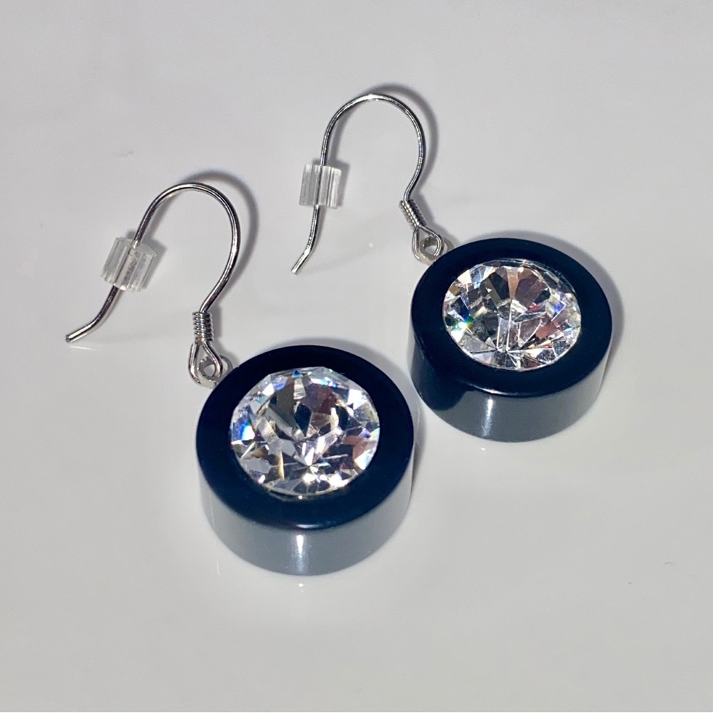 Women’s Crystal Earrings, Black Acrylic, Dangle Drop Earrings, Statement Earring
